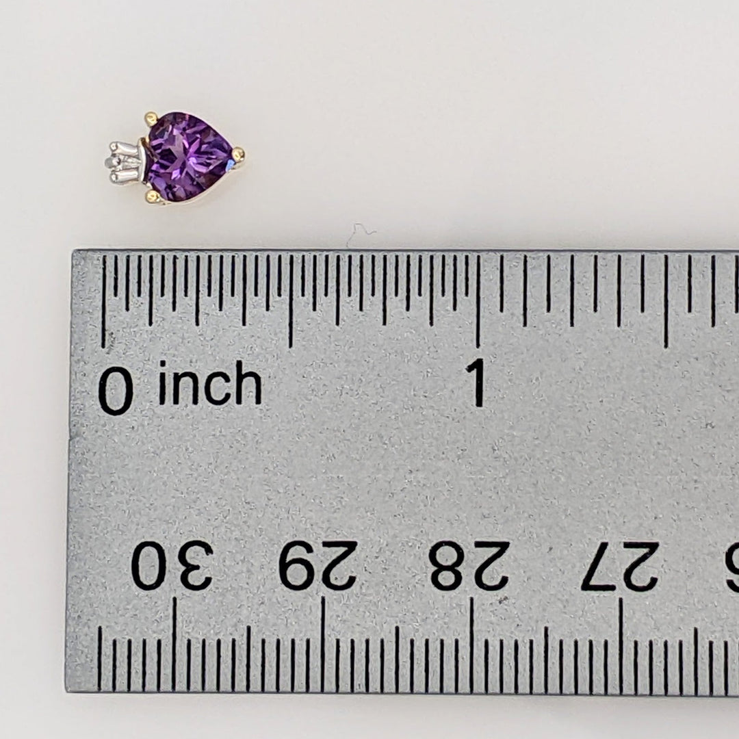 14K AMETHYST HEART 5MM WITH DIAMOND BAGUETTE ESTATE EARRINGS 1.6 GRAMS