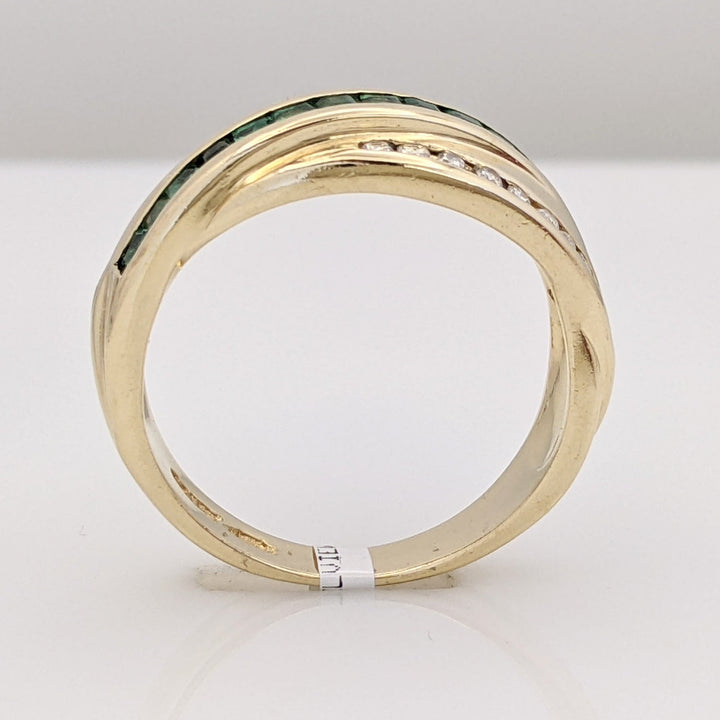 14K EMERALD PRINCESS CUT (15) 1.5MM WITH (20) ROUND MELEE ESTATE CHANNEL BAND 5.0 GRAMS