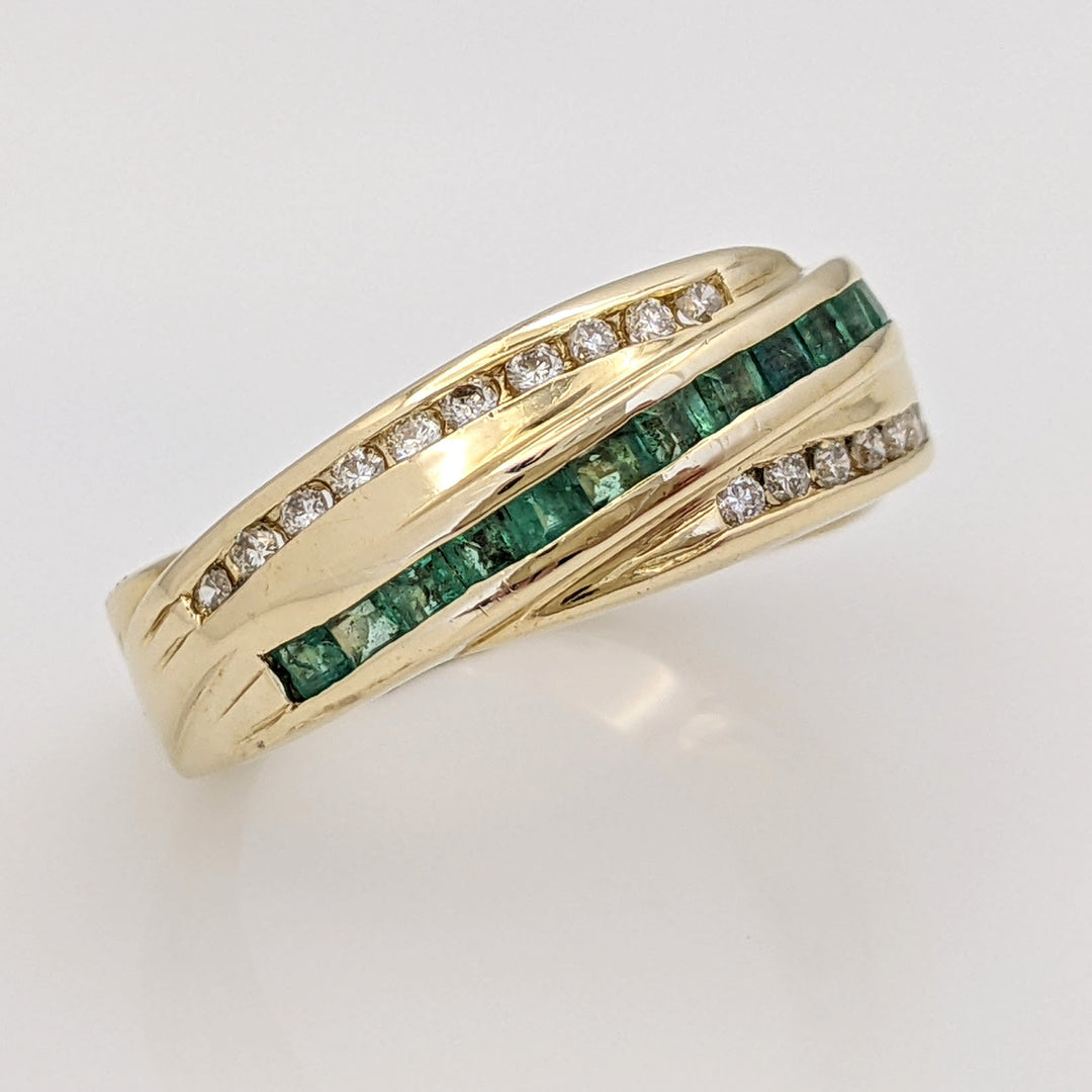 14K EMERALD PRINCESS CUT (15) 1.5MM WITH (20) ROUND MELEE ESTATE CHANNEL BAND 5.0 GRAMS
