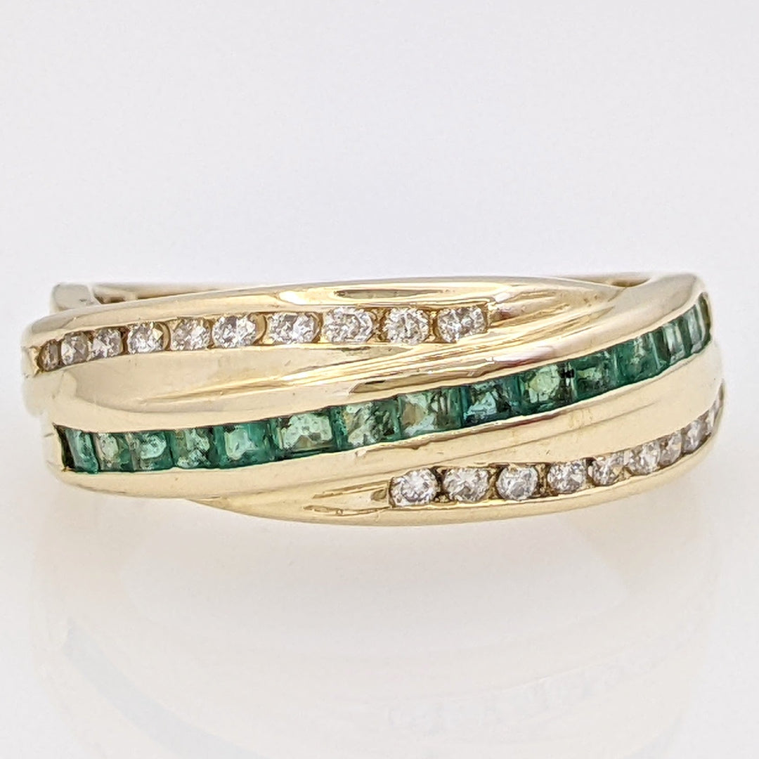 14K EMERALD PRINCESS CUT (15) 1.5MM WITH (20) ROUND MELEE ESTATE CHANNEL BAND 5.0 GRAMS