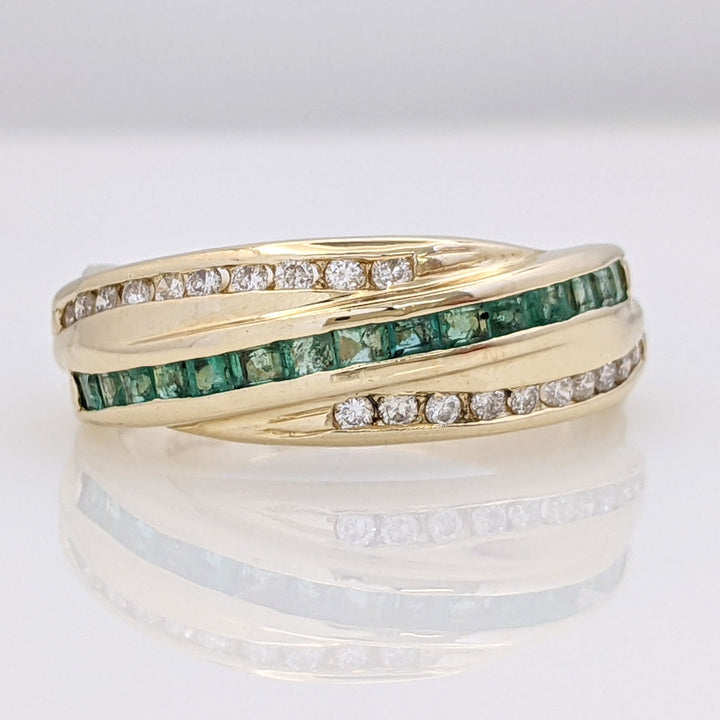 14K EMERALD PRINCESS CUT (15) 1.5MM WITH (20) ROUND MELEE ESTATE CHANNEL BAND 5.0 GRAMS