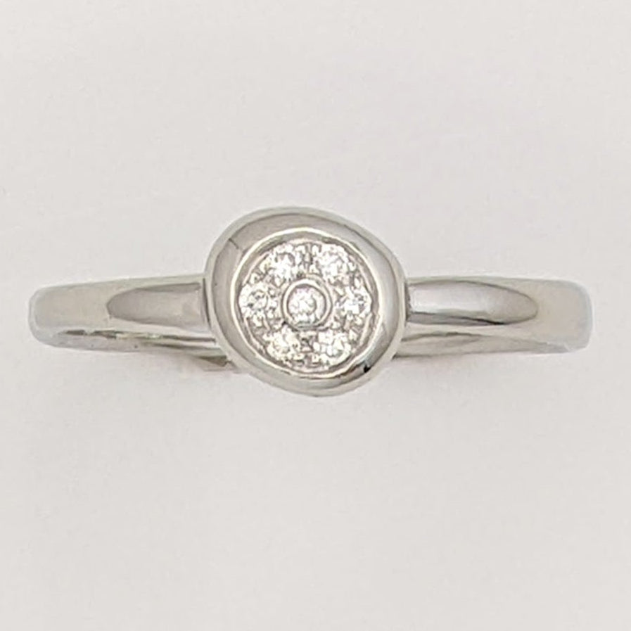 14K WHITE DIAMOND ROUND (7) CLUSTER CIRCLE TOP ESTATE RING 2.0 GRAMS
