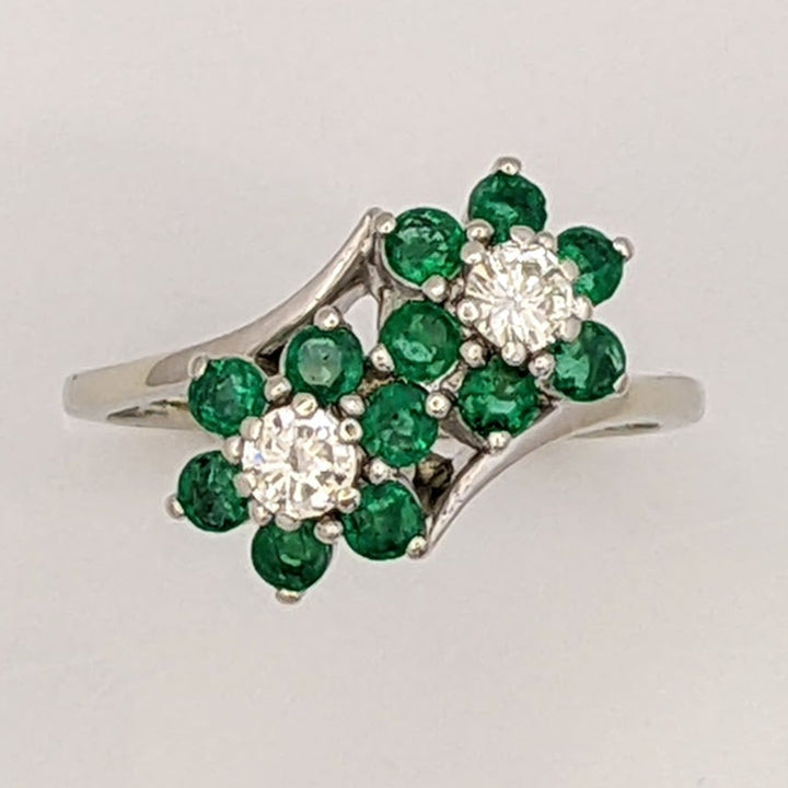 14K EMERALD ROUND (12) 2.2MM WITH .28 DIAMOND TOTAL WEIGHT (2) ROUND ESTATE FLORAL RING 3.0 GRAMS
