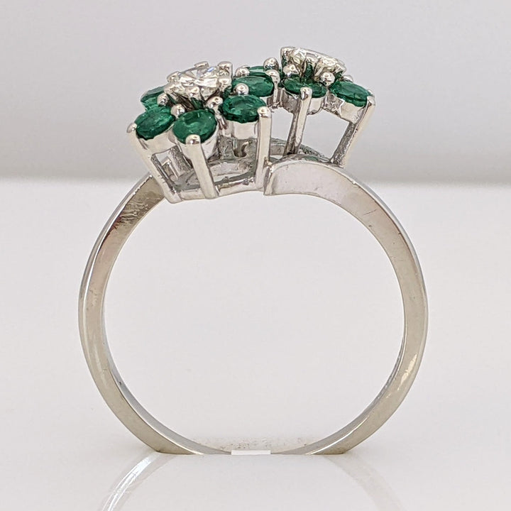 14K EMERALD ROUND (12) 2.2MM WITH .28 DIAMOND TOTAL WEIGHT (2) ROUND ESTATE FLORAL RING 3.0 GRAMS