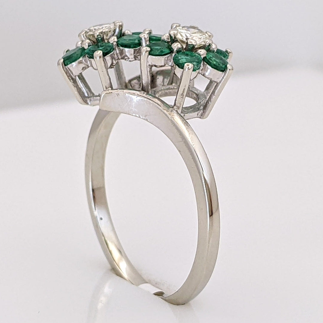 14K EMERALD ROUND (12) 2.2MM WITH .28 DIAMOND TOTAL WEIGHT (2) ROUND ESTATE FLORAL RING 3.0 GRAMS