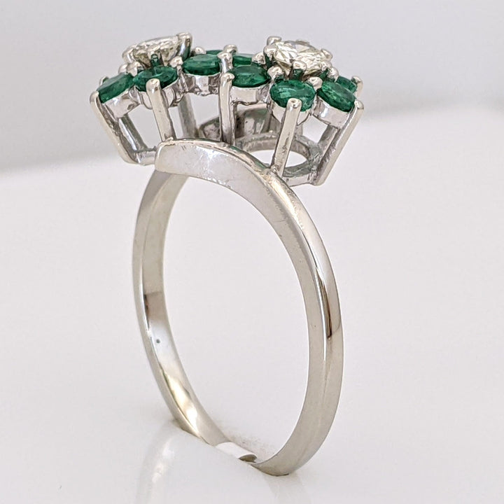 14K EMERALD ROUND (12) 2.2MM WITH .28 DIAMOND TOTAL WEIGHT (2) ROUND ESTATE FLORAL RING 3.0 GRAMS