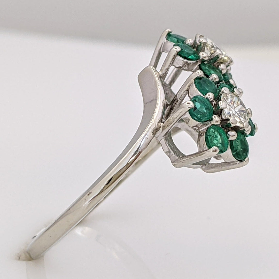 14K EMERALD ROUND (12) 2.2MM WITH .28 DIAMOND TOTAL WEIGHT (2) ROUND ESTATE FLORAL RING 3.0 GRAMS
