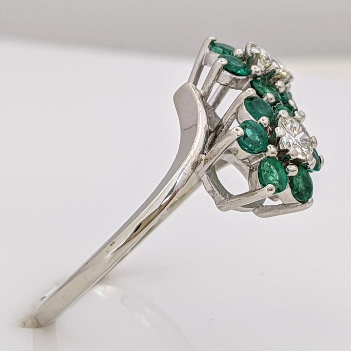 14K EMERALD ROUND (12) 2.2MM WITH .28 DIAMOND TOTAL WEIGHT (2) ROUND ESTATE FLORAL RING 3.0 GRAMS