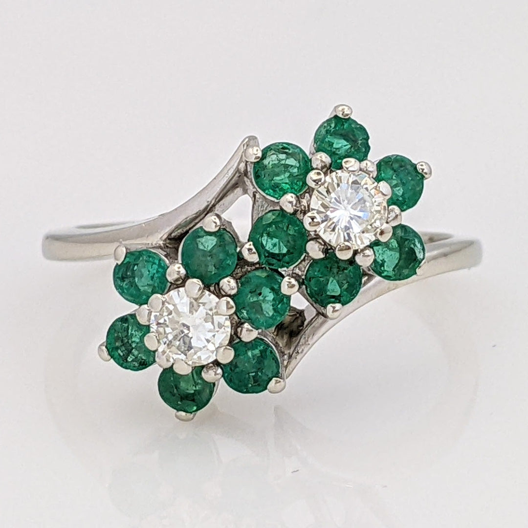 14K EMERALD ROUND (12) 2.2MM WITH .28 DIAMOND TOTAL WEIGHT (2) ROUND ESTATE FLORAL RING 3.0 GRAMS