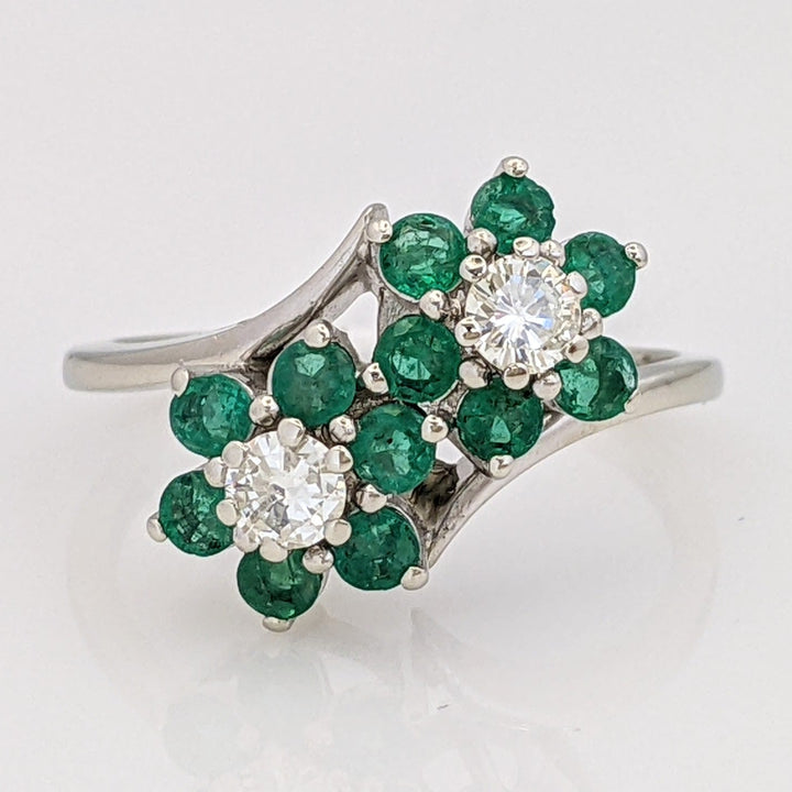 14K EMERALD ROUND (12) 2.2MM WITH .28 DIAMOND TOTAL WEIGHT (2) ROUND ESTATE FLORAL RING 3.0 GRAMS