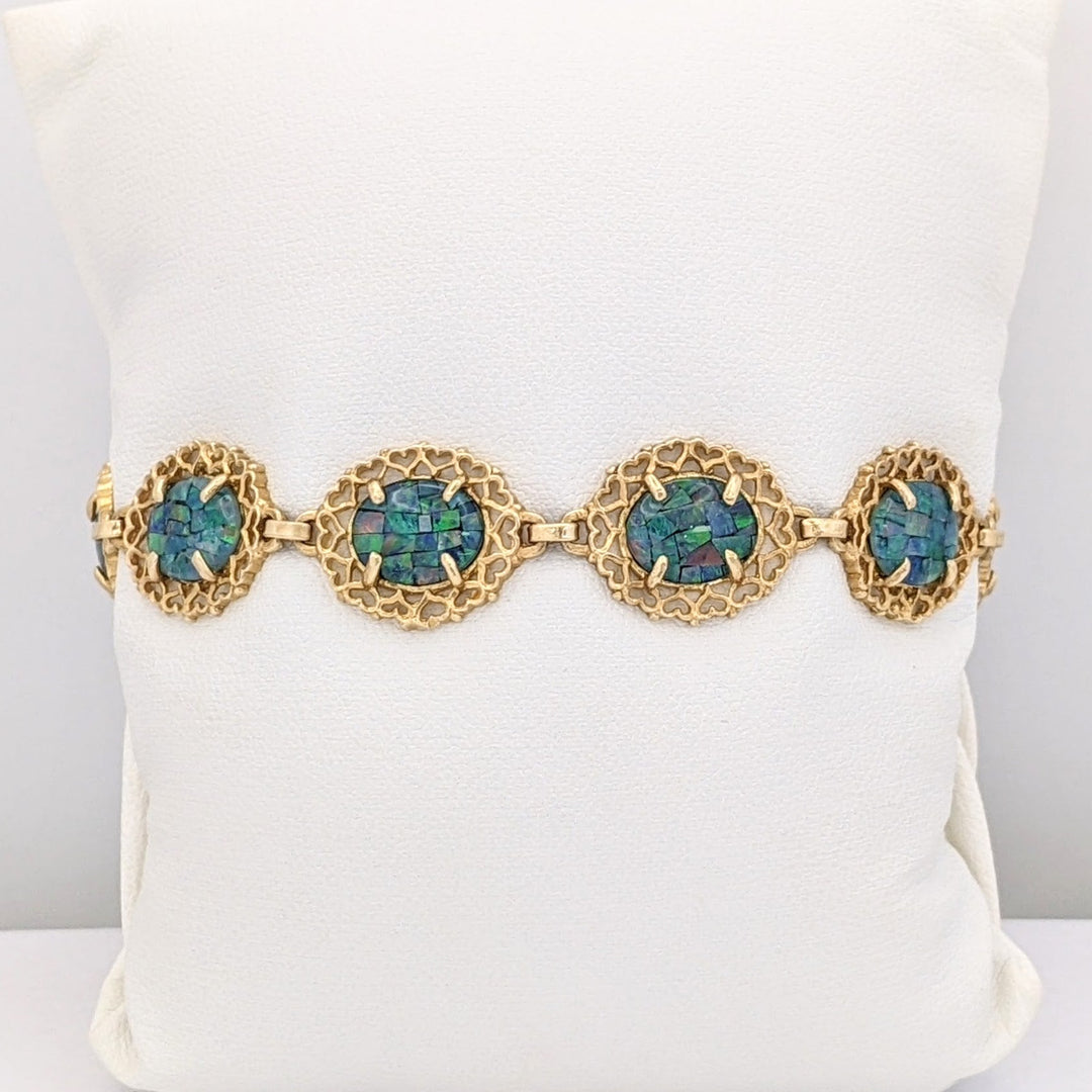 14K DOUBLET OPAL OVAL 8X10 (9) ESTATE LINK BRACELET 12.6 GRAMS