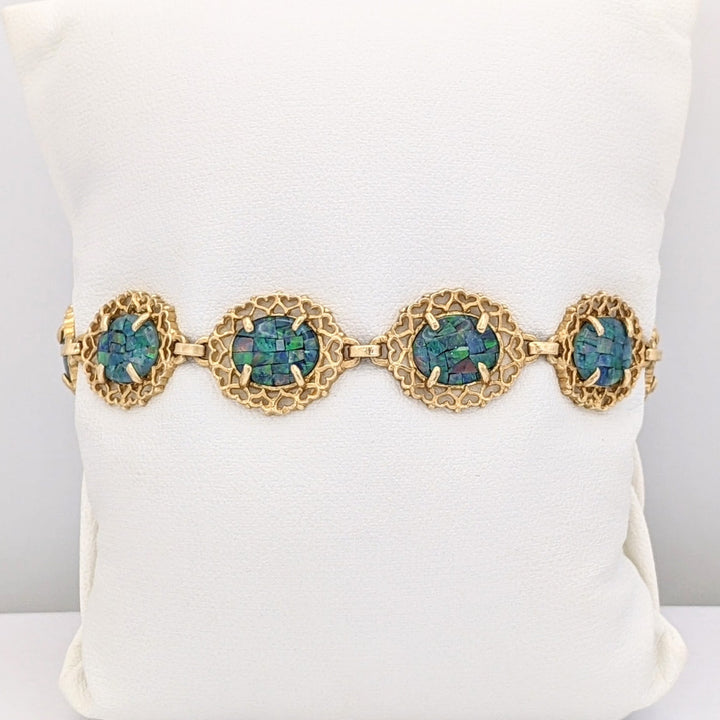 14K DOUBLET OPAL OVAL 8X10 (9) ESTATE LINK BRACELET 12.6 GRAMS