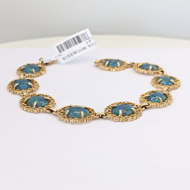 14K DOUBLET OPAL OVAL 8X10 (9) ESTATE LINK BRACELET 12.6 GRAMS