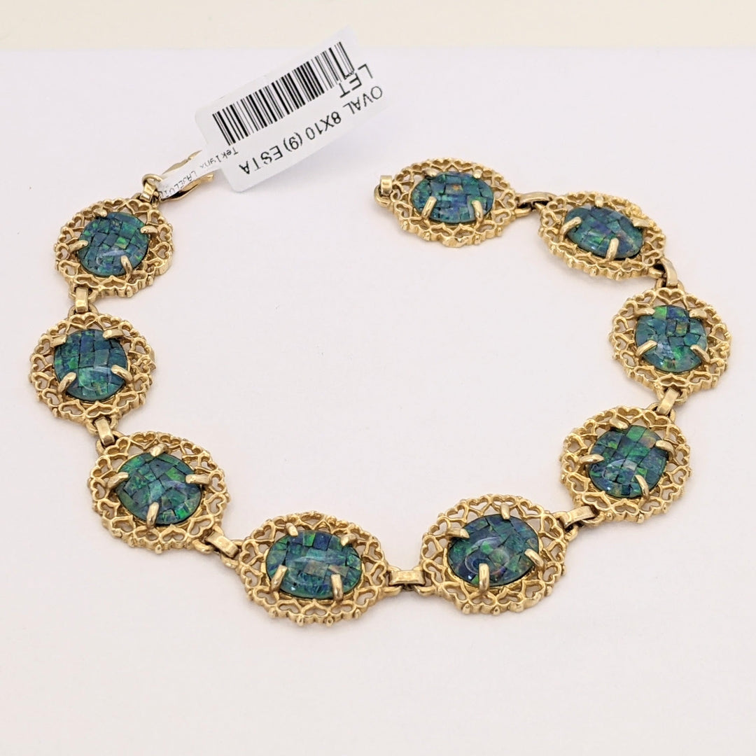 14K DOUBLET OPAL OVAL 8X10 (9) ESTATE LINK BRACELET 12.6 GRAMS