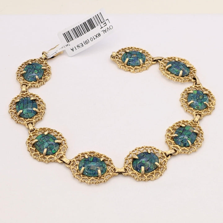 14K DOUBLET OPAL OVAL 8X10 (9) ESTATE LINK BRACELET 12.6 GRAMS