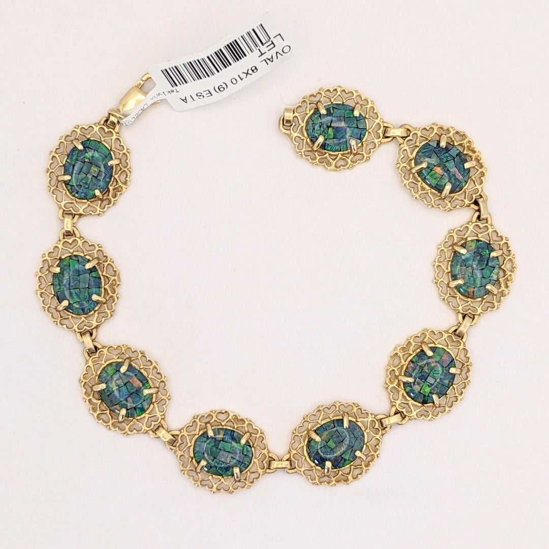 14K DOUBLET OPAL OVAL 8X10 (9) ESTATE LINK BRACELET 12.6 GRAMS