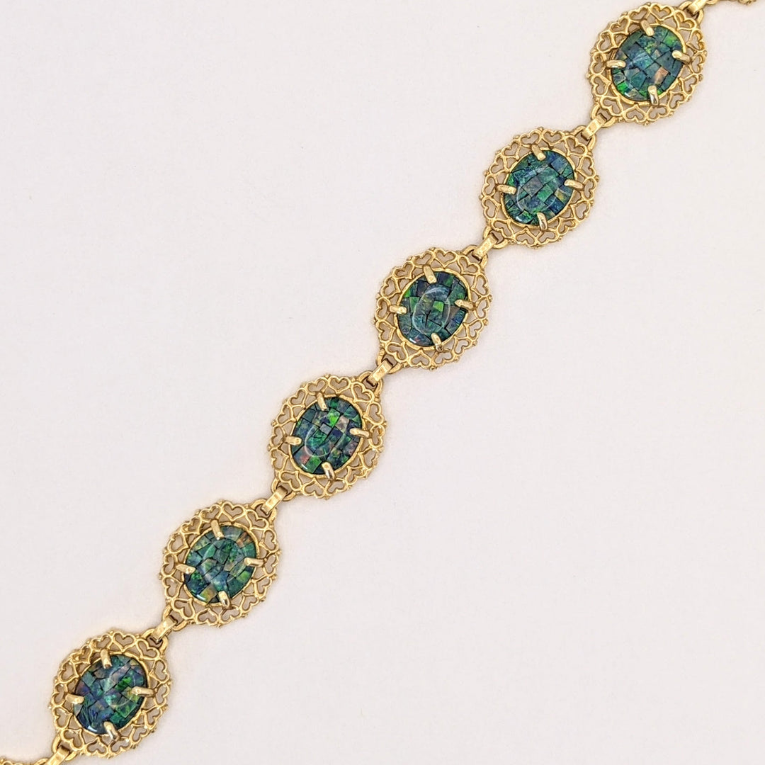 14K DOUBLET OPAL OVAL 8X10 (9) ESTATE LINK BRACELET 12.6 GRAMS