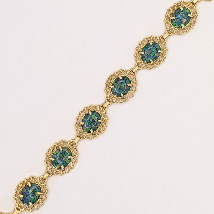 14K DOUBLET OPAL OVAL 8X10 (9) ESTATE LINK BRACELET 12.6 GRAMS