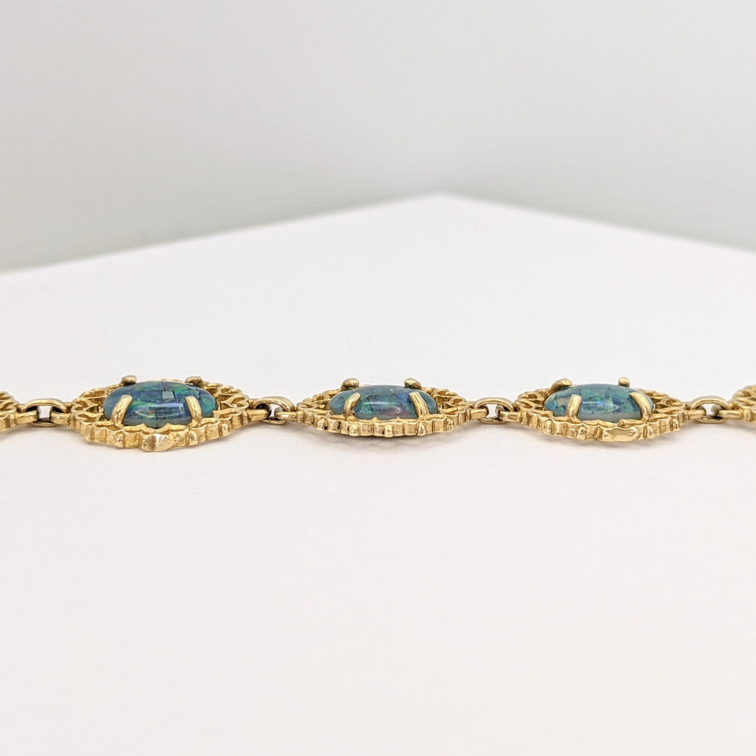 14K DOUBLET OPAL OVAL 8X10 (9) ESTATE LINK BRACELET 12.6 GRAMS