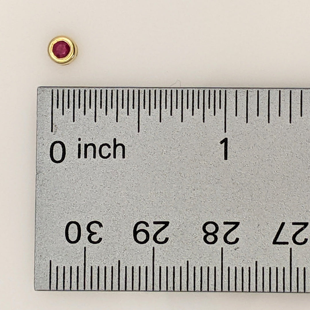 18K RUBY ROUND 2MM BEZEL STUD ESTATE EARRINGS 0.8 GRAMS