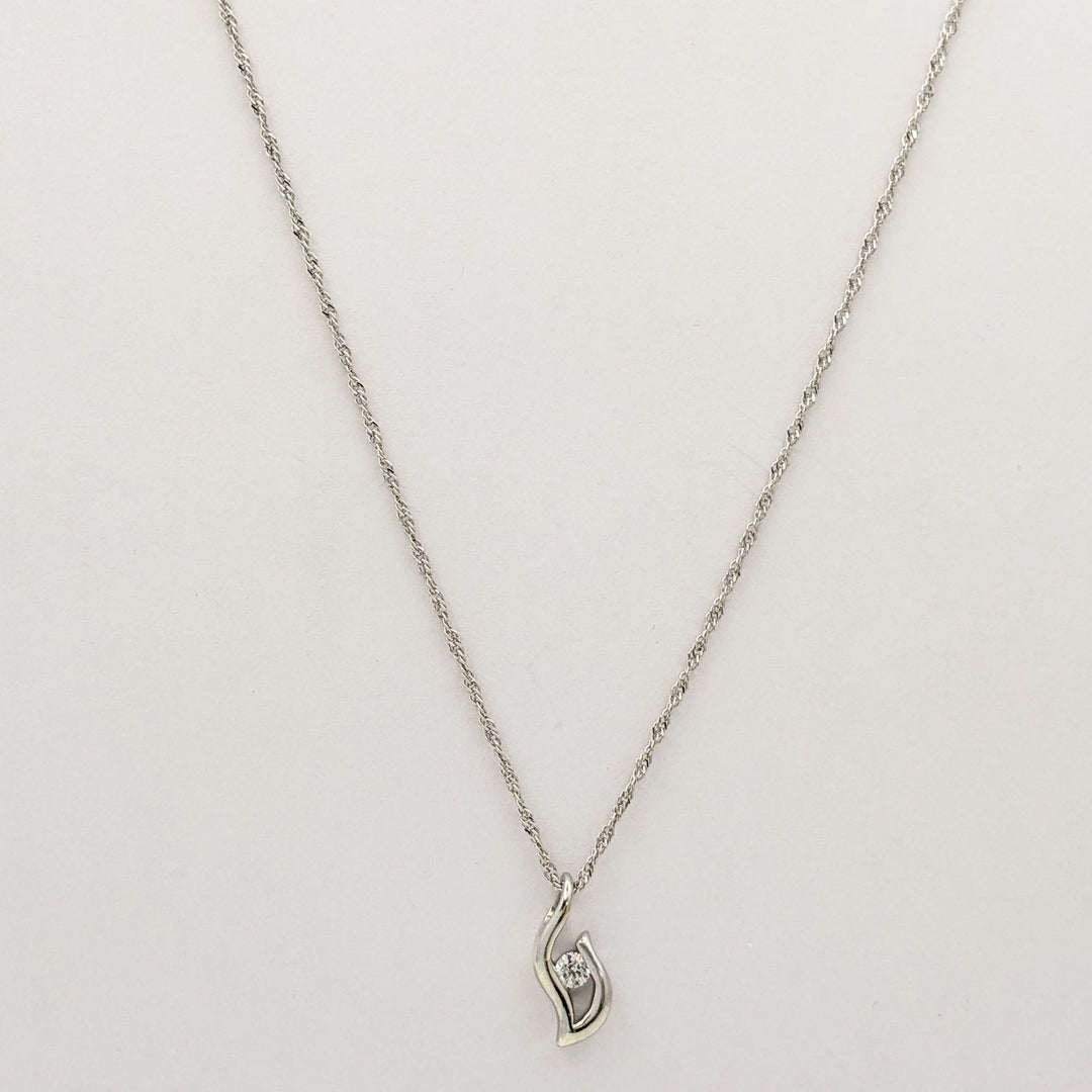 STERLING SILVER .14 CARAT TOTAL DIAMOND ROUND FREE FORM ESTATE PENDANT &amp; CHAIN 3.2 GRAMS
