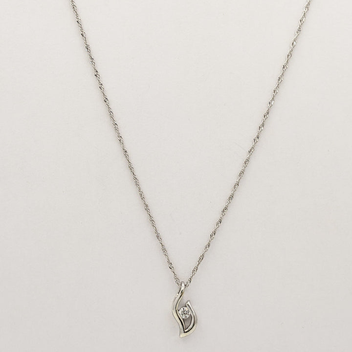 STERLING SILVER .14 CARAT TOTAL DIAMOND ROUND FREE FORM ESTATE PENDANT &amp; CHAIN 3.2 GRAMS