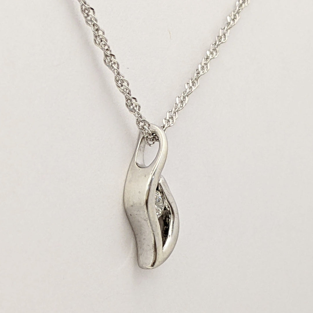 STERLING SILVER .14 CARAT TOTAL DIAMOND ROUND FREE FORM ESTATE PENDANT &amp; CHAIN 3.2 GRAMS