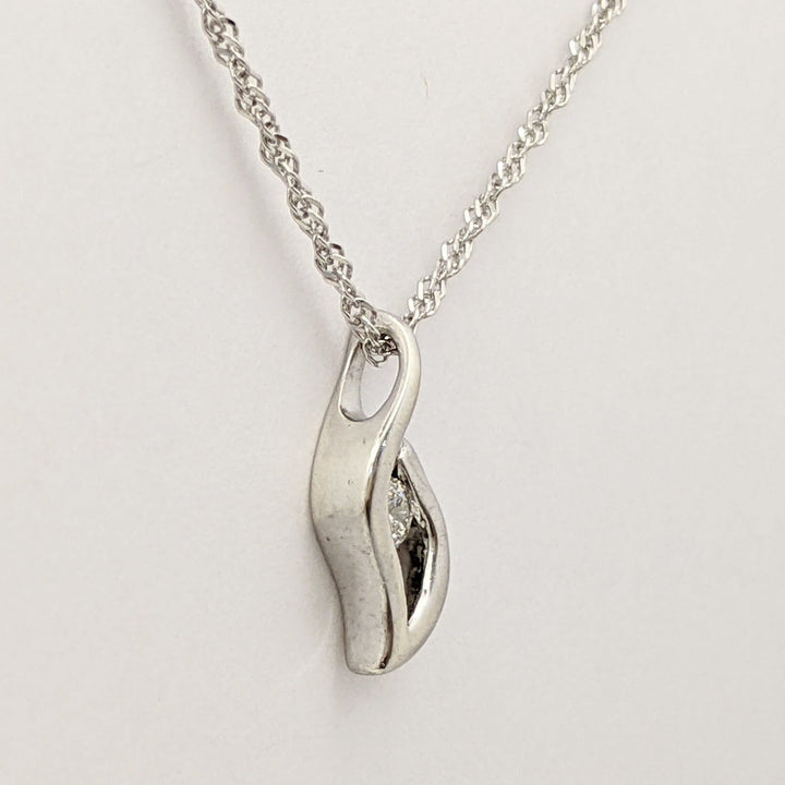 STERLING SILVER .14 CARAT TOTAL DIAMOND ROUND FREE FORM ESTATE PENDANT &amp; CHAIN 3.2 GRAMS
