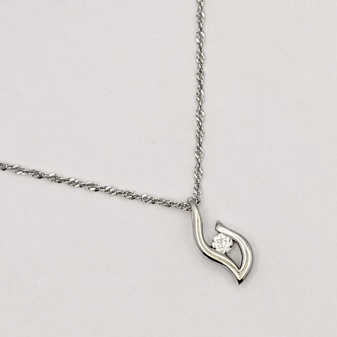 STERLING SILVER .14 CARAT TOTAL DIAMOND ROUND FREE FORM ESTATE PENDANT &amp; CHAIN 3.2 GRAMS