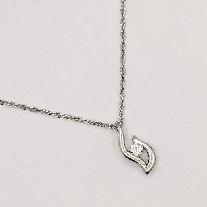 STERLING SILVER .14 CARAT TOTAL DIAMOND ROUND FREE FORM ESTATE PENDANT &amp; CHAIN 3.2 GRAMS