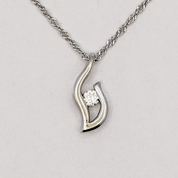 STERLING SILVER .14 CARAT TOTAL DIAMOND ROUND FREE FORM ESTATE PENDANT &amp; CHAIN 3.2 GRAMS
