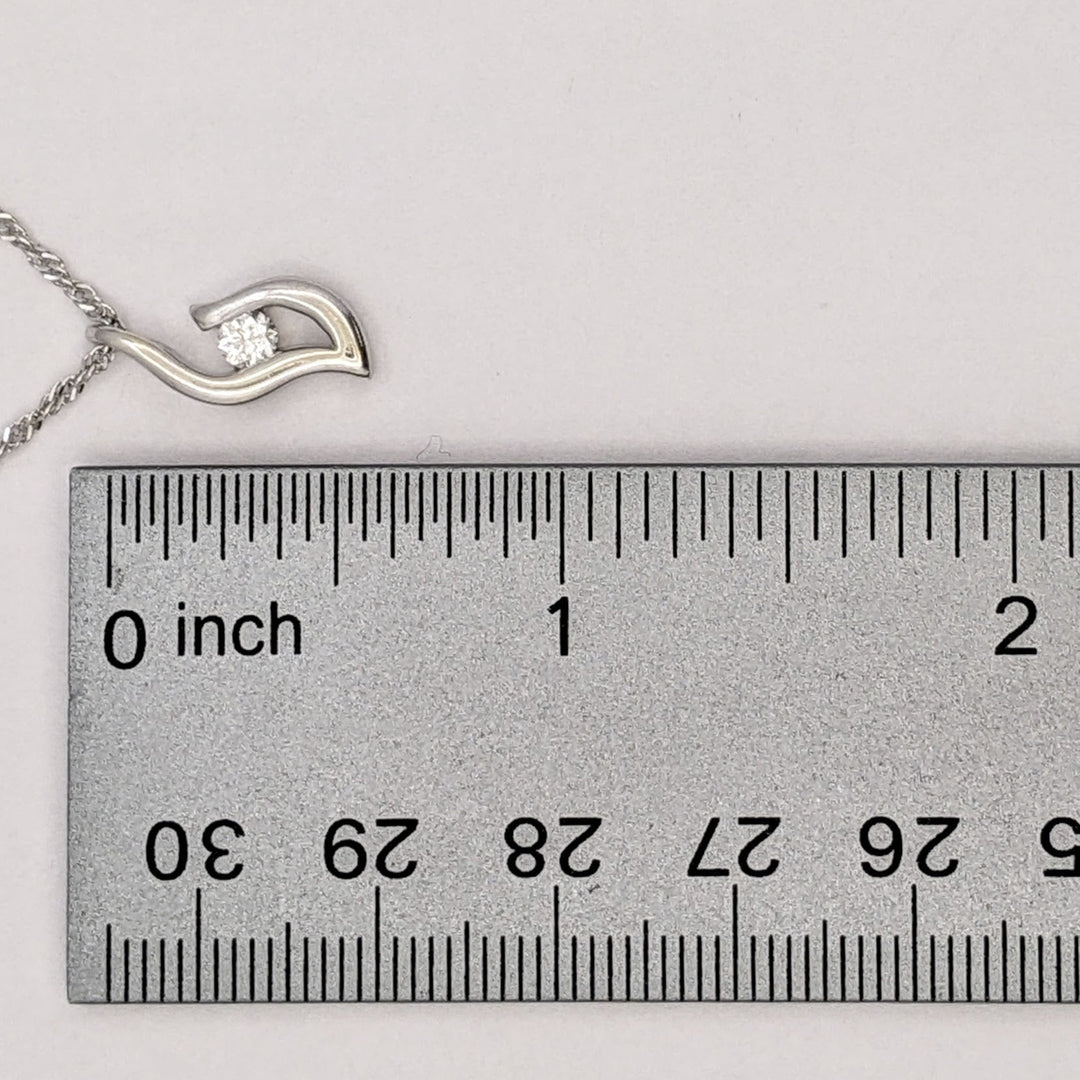 STERLING SILVER .14 CARAT TOTAL DIAMOND ROUND FREE FORM ESTATE PENDANT &amp; CHAIN 3.2 GRAMS