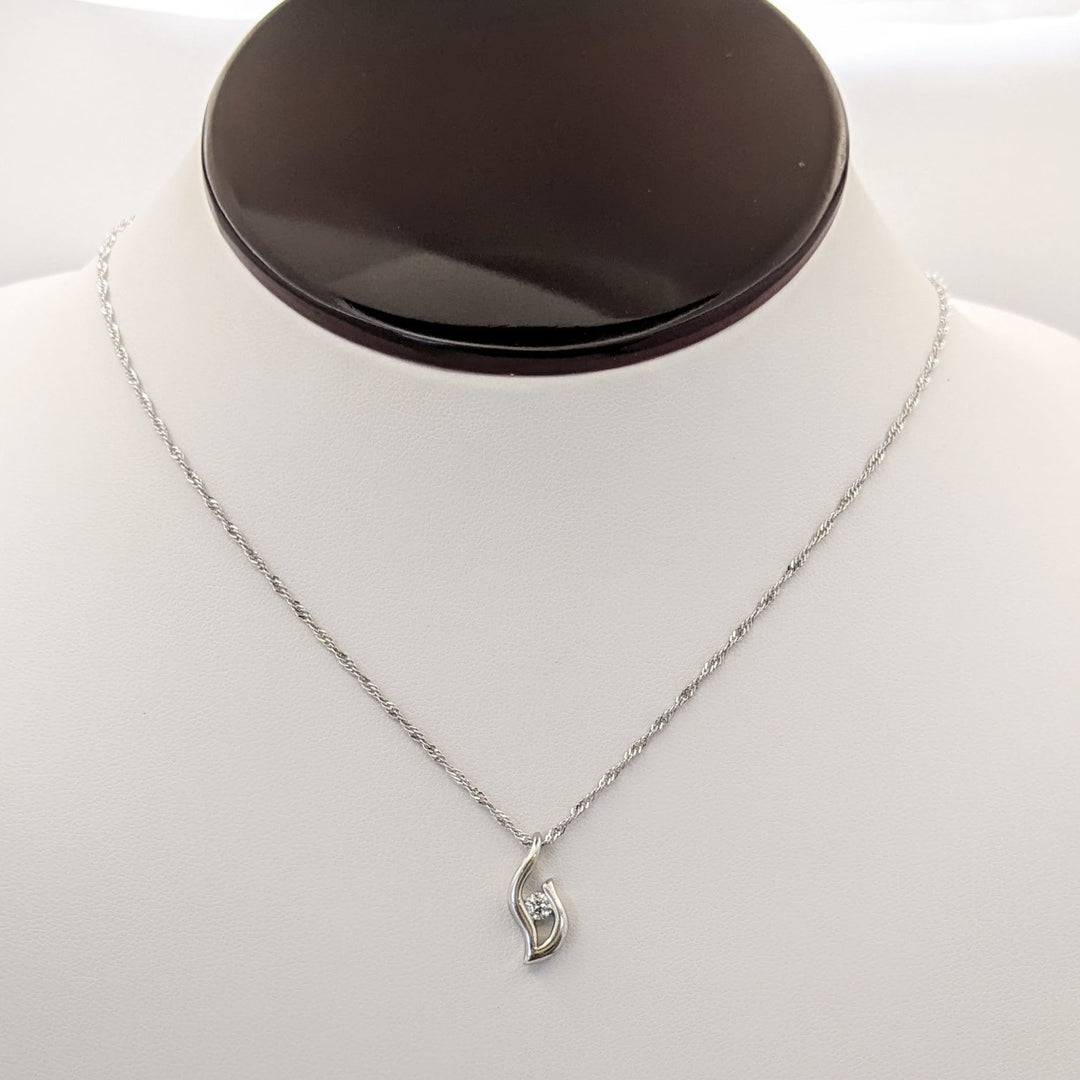 STERLING SILVER .14 CARAT TOTAL DIAMOND ROUND FREE FORM ESTATE PENDANT &amp; CHAIN 3.2 GRAMS