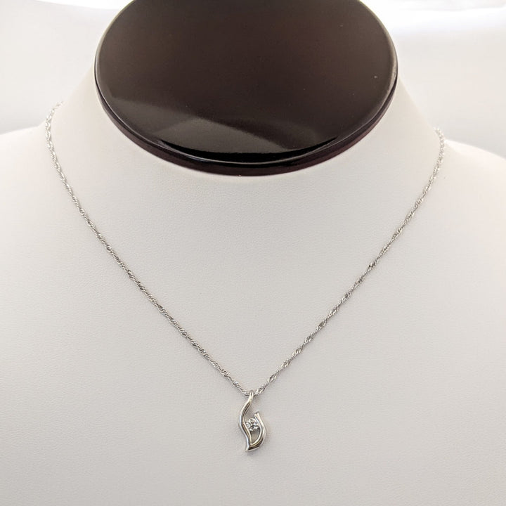 STERLING SILVER .14 CARAT TOTAL DIAMOND ROUND FREE FORM ESTATE PENDANT &amp; CHAIN 3.2 GRAMS