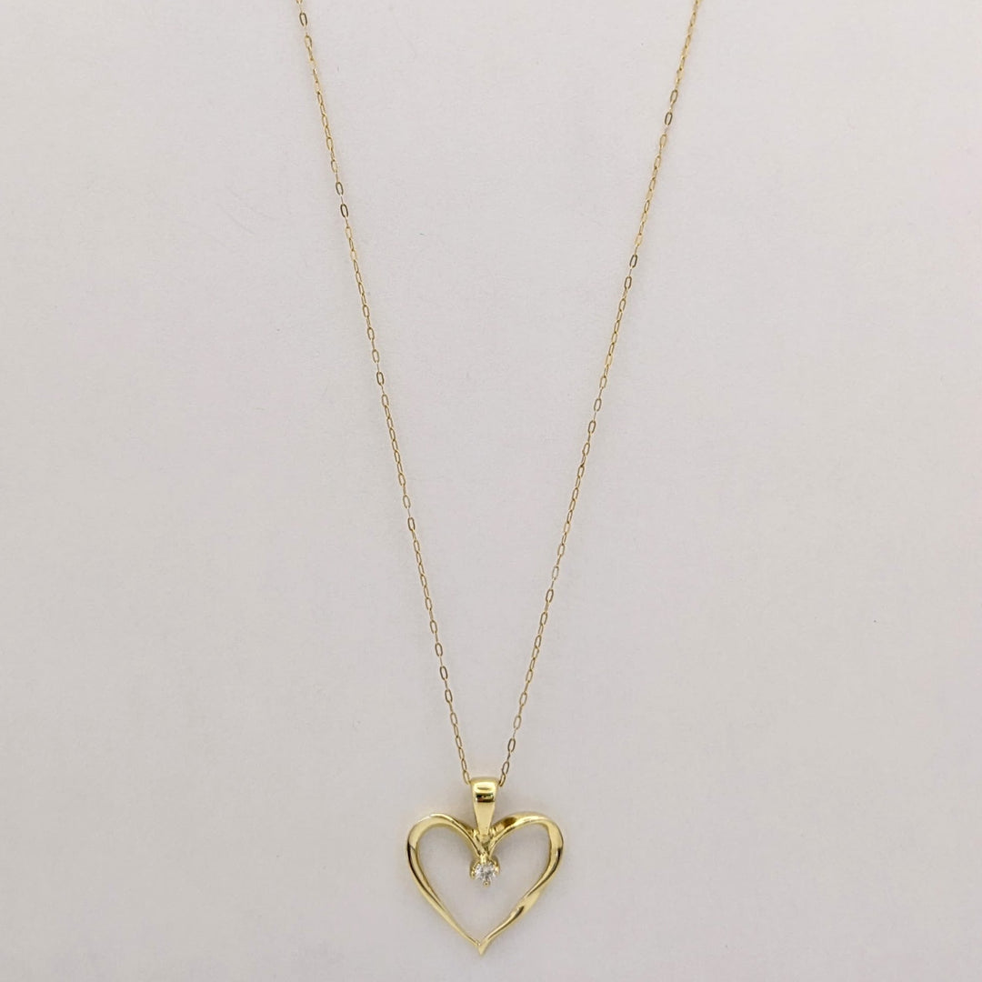 14K DIAMOND ROUND OPEN HEART ESTATE PENDANT &amp; CHAIN 2.4 GRAMS