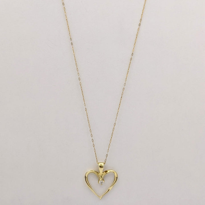 14K DIAMOND ROUND OPEN HEART ESTATE PENDANT &amp; CHAIN 2.4 GRAMS