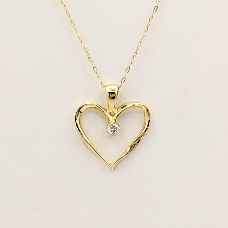 14K DIAMOND ROUND OPEN HEART ESTATE PENDANT &amp; CHAIN 2.4 GRAMS