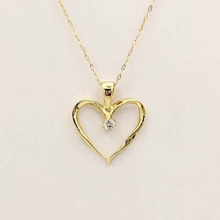 14K DIAMOND ROUND OPEN HEART ESTATE PENDANT &amp; CHAIN 2.4 GRAMS