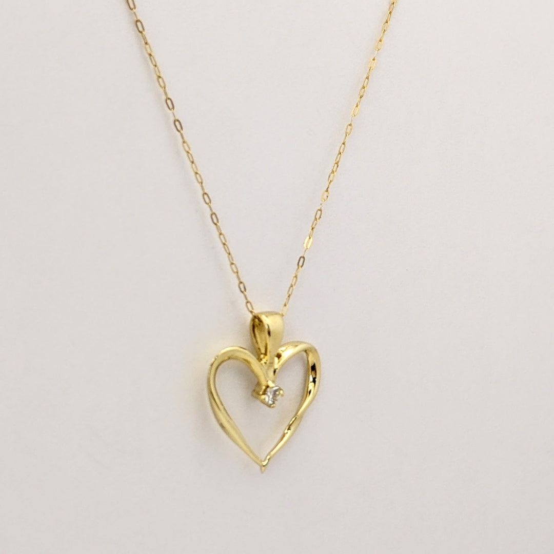 14K DIAMOND ROUND OPEN HEART ESTATE PENDANT &amp; CHAIN 2.4 GRAMS