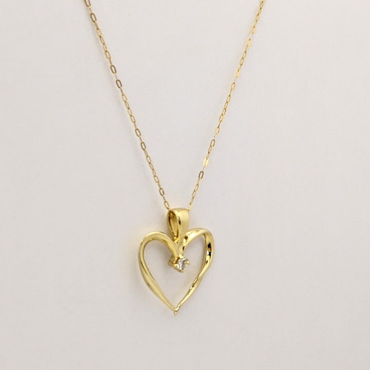 14K DIAMOND ROUND OPEN HEART ESTATE PENDANT &amp; CHAIN 2.4 GRAMS