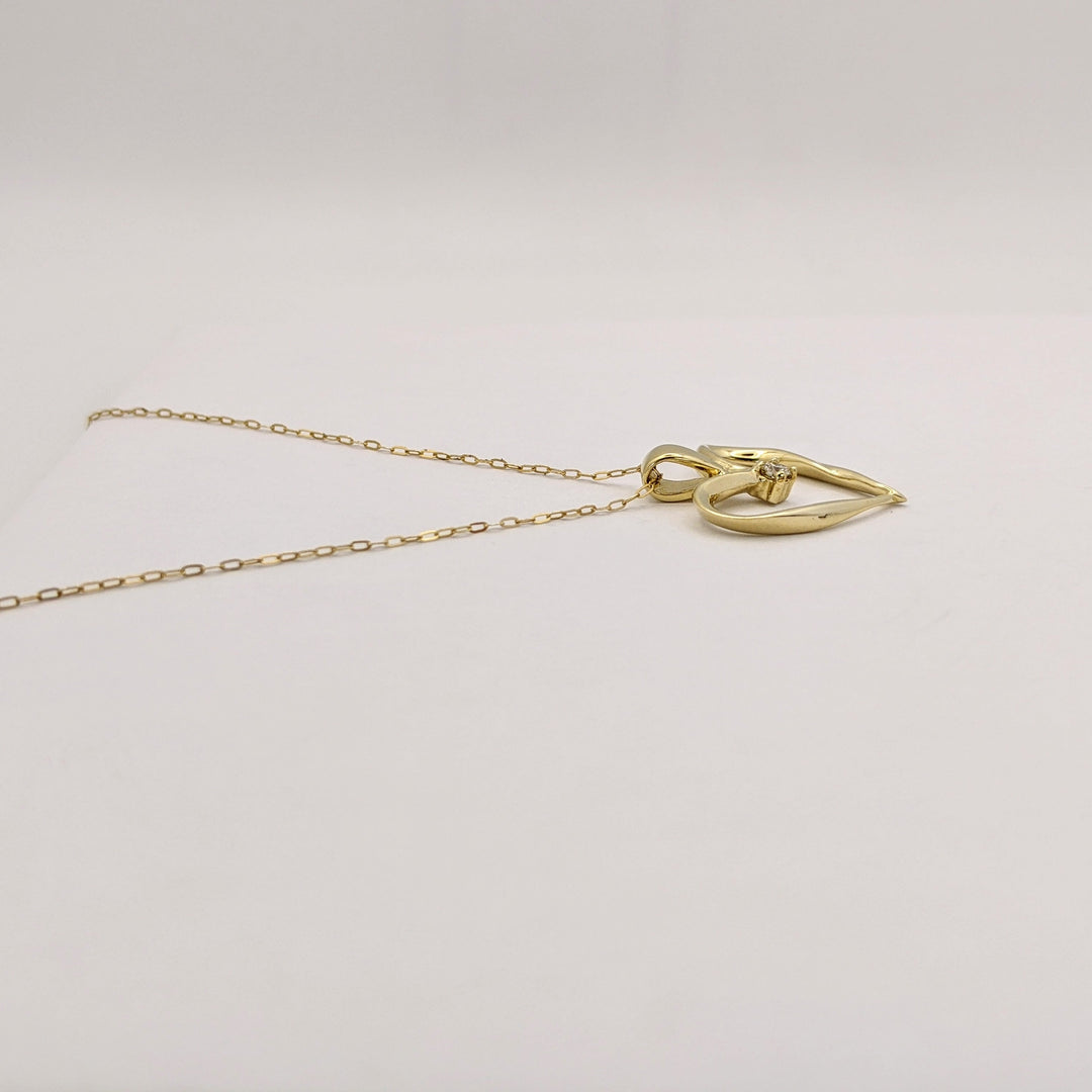 14K DIAMOND ROUND OPEN HEART ESTATE PENDANT &amp; CHAIN 2.4 GRAMS