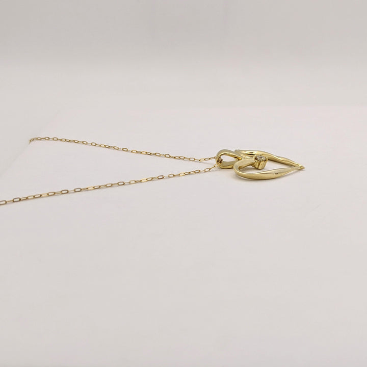 14K DIAMOND ROUND OPEN HEART ESTATE PENDANT &amp; CHAIN 2.4 GRAMS