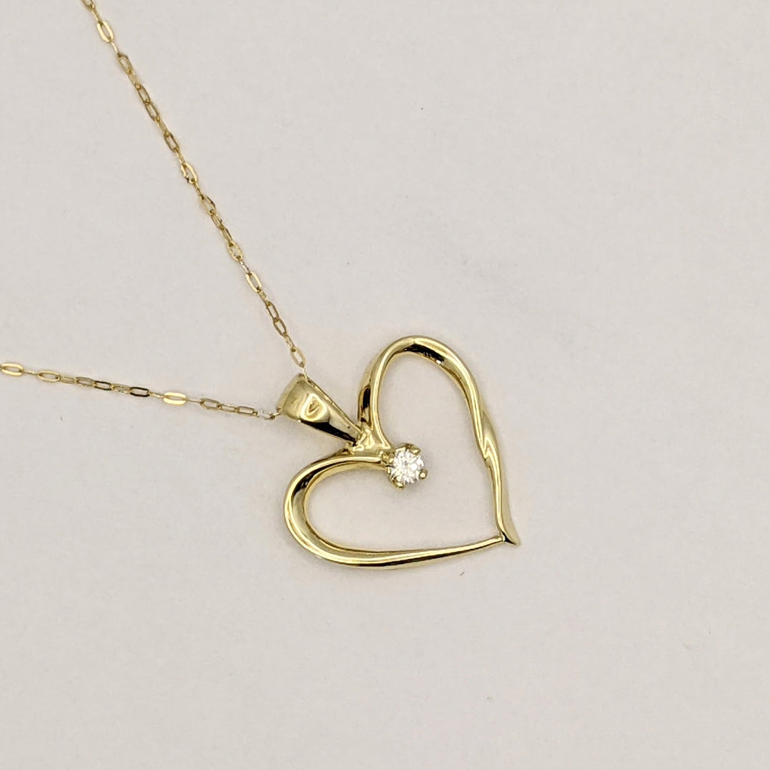 14K DIAMOND ROUND OPEN HEART ESTATE PENDANT &amp; CHAIN 2.4 GRAMS