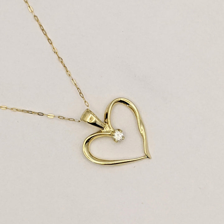 14K DIAMOND ROUND OPEN HEART ESTATE PENDANT &amp; CHAIN 2.4 GRAMS