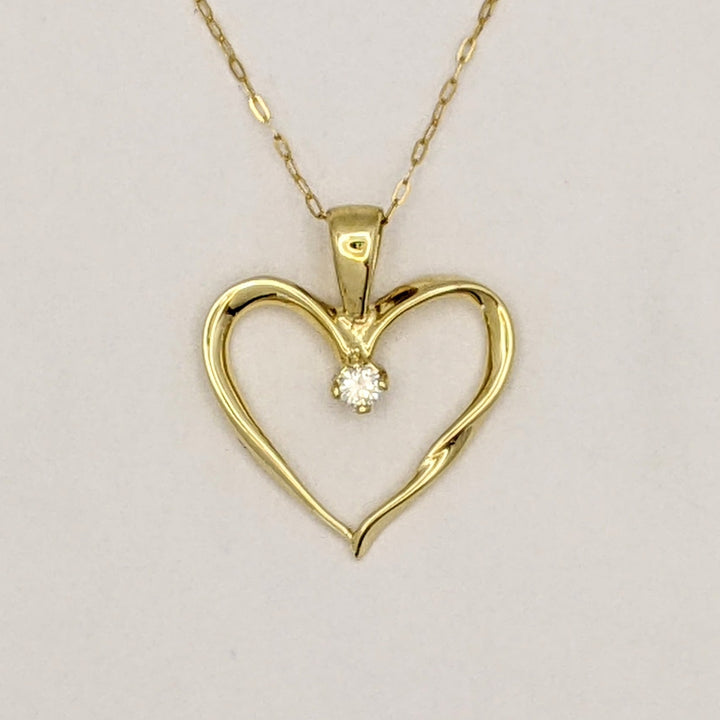 14K DIAMOND ROUND OPEN HEART ESTATE PENDANT &amp; CHAIN 2.4 GRAMS