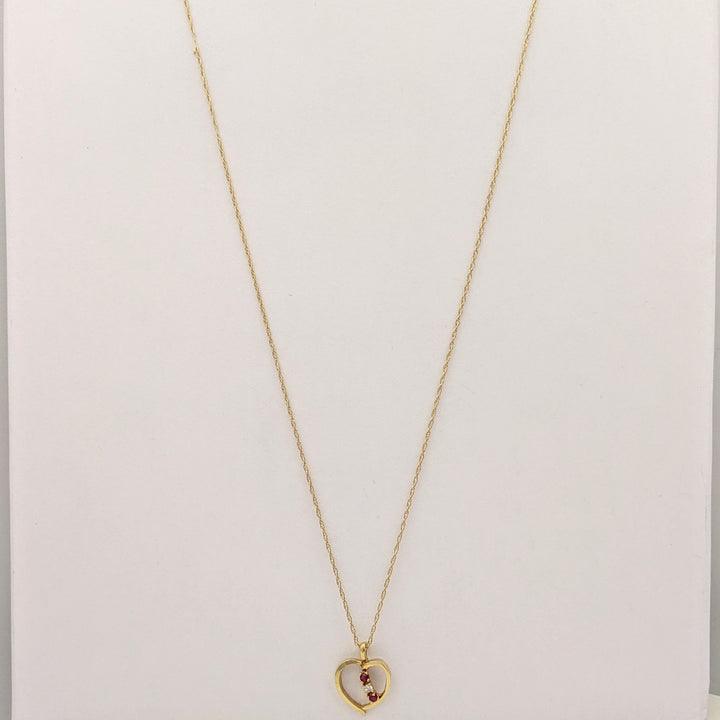 14K RUBY ROUND (2) DIAMOND ROUND (1) OPEN ESTATE HEART PENDANT &amp; CHAIN 1.7 GRAMS