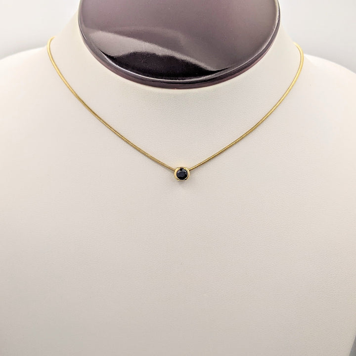 14K SAPPHIRE ROUND 4.3MM HALF-BEZEL ESTATE PENDANT &amp; CHAIN 5.0 GRAMS