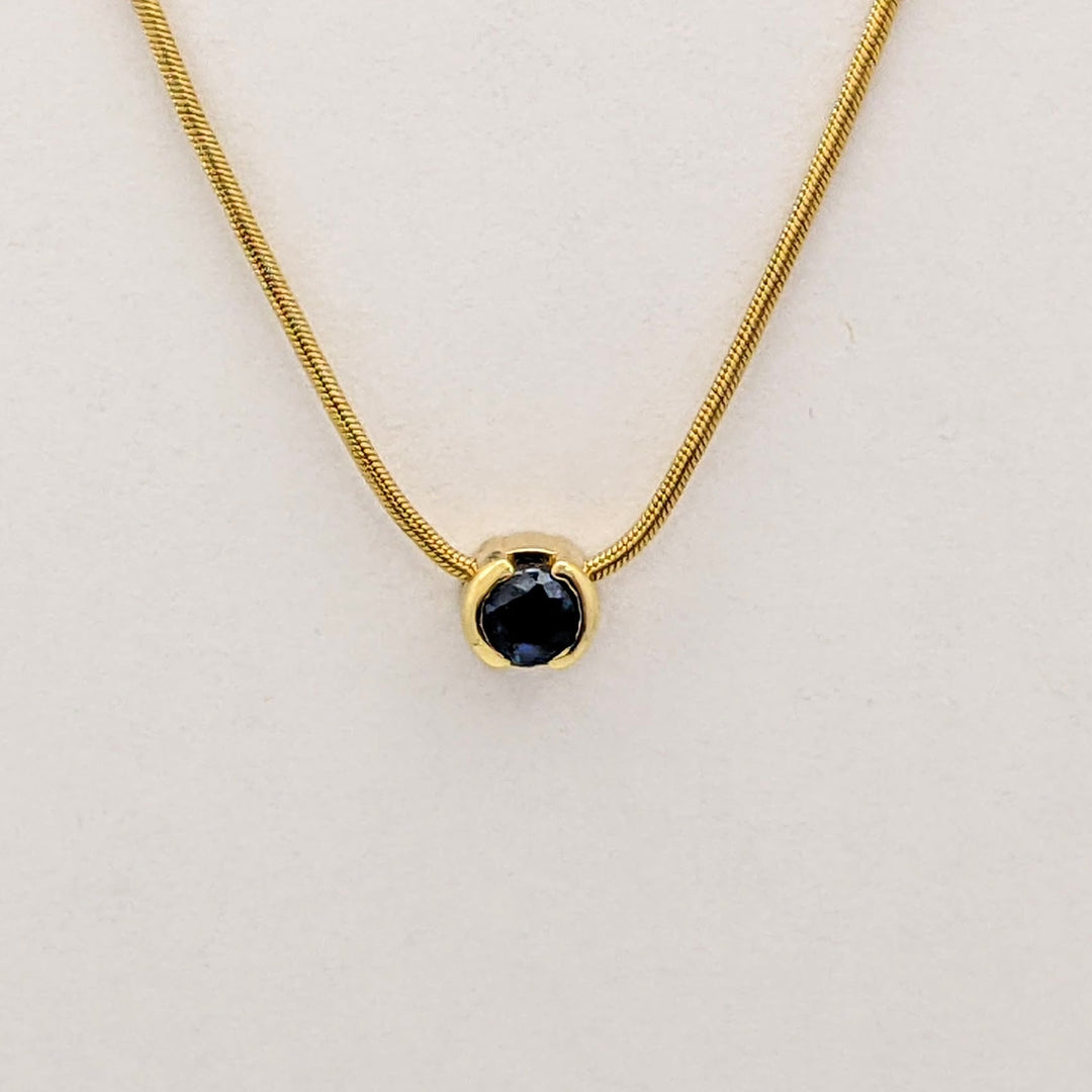 14K SAPPHIRE ROUND 4.3MM HALF-BEZEL ESTATE PENDANT &amp; CHAIN 5.0 GRAMS
