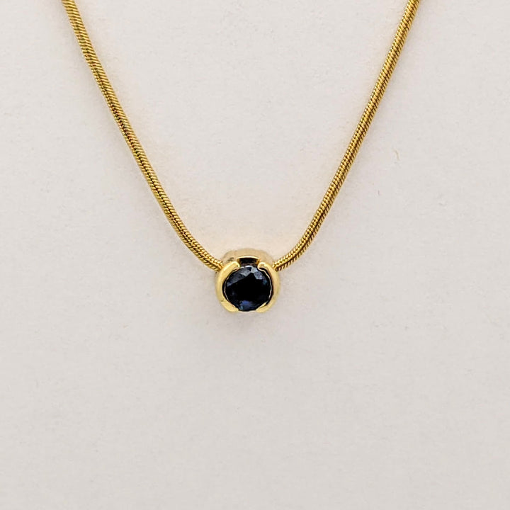 14K SAPPHIRE ROUND 4.3MM HALF-BEZEL ESTATE PENDANT &amp; CHAIN 5.0 GRAMS