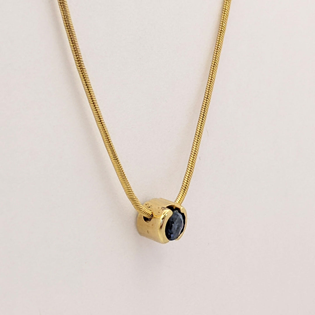14K SAPPHIRE ROUND 4.3MM HALF-BEZEL ESTATE PENDANT &amp; CHAIN 5.0 GRAMS